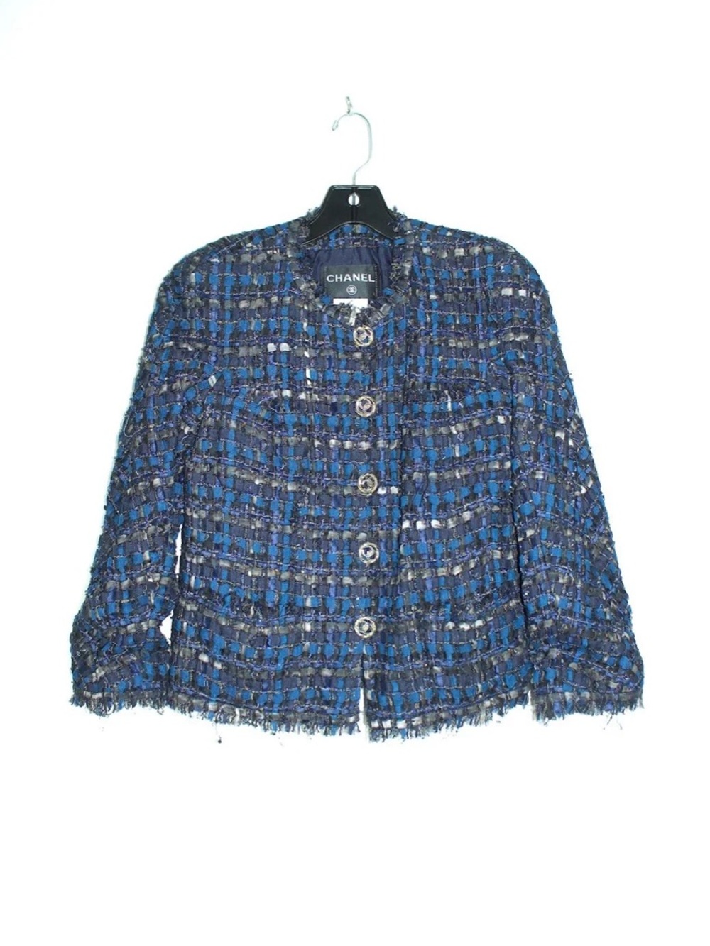 CHANEL Blue and Navy black Jacket with Silver Buttons